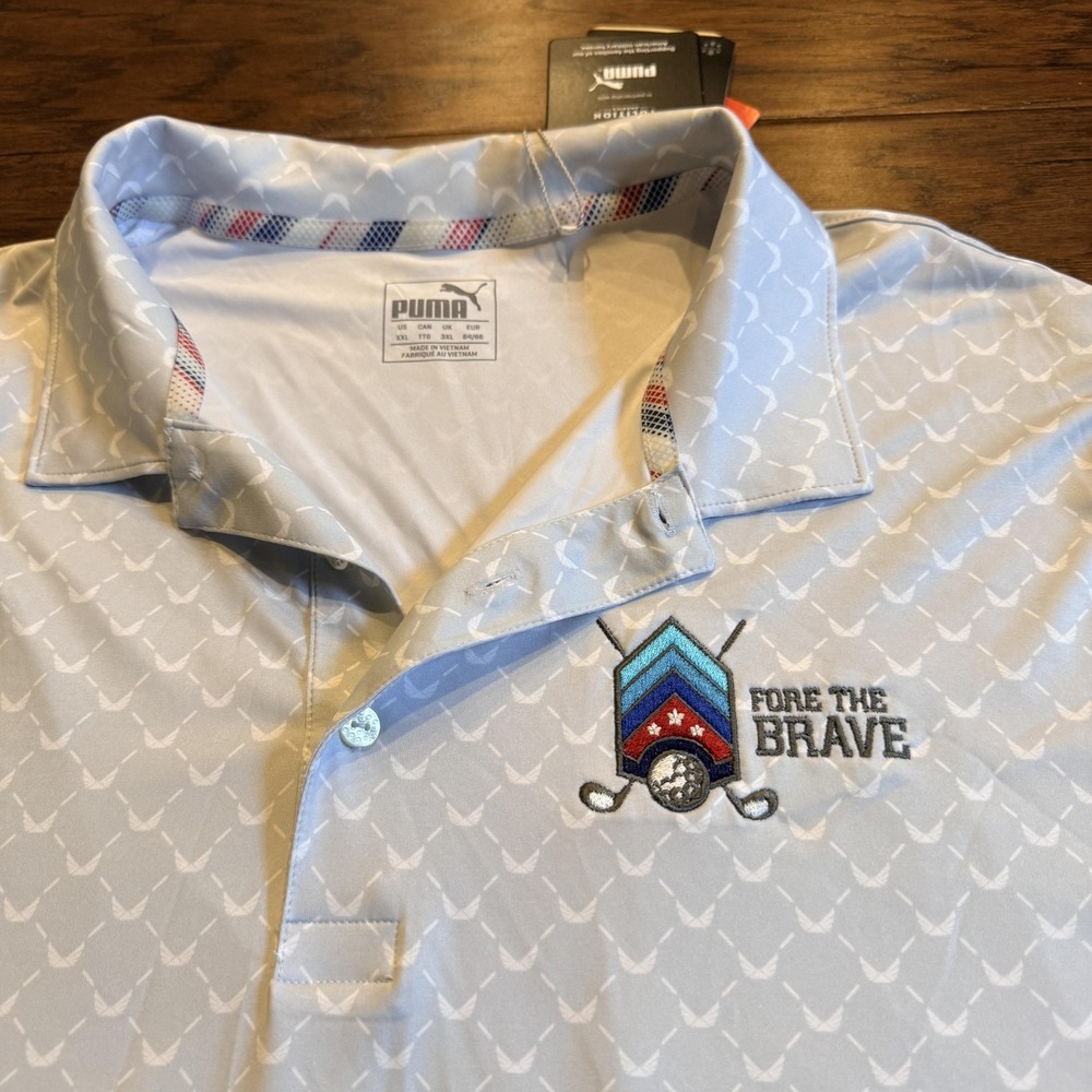 Puma Polo Shirt Mens 2XL Gray performance Fore The Brave Golf (Logo)
